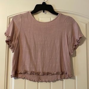 Short Sleeve Ruffled Pink Crop Blouse